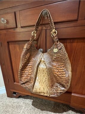 BRAHMIN Ltd Edition ANNE Toasted Almond Brown Croc Embossed Hobo Handbag Purse